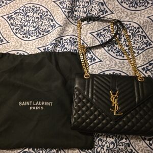 Saint Laurent Black Quilted Bag with Gold Chain